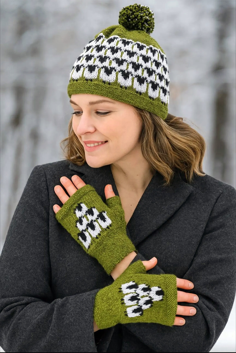 Sheep Hat and Fingerless Gloves Set Knitting Pattern