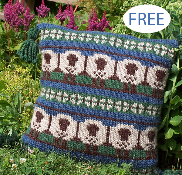 Sheep In The Meadow Pillow Cover free knitting pattern 