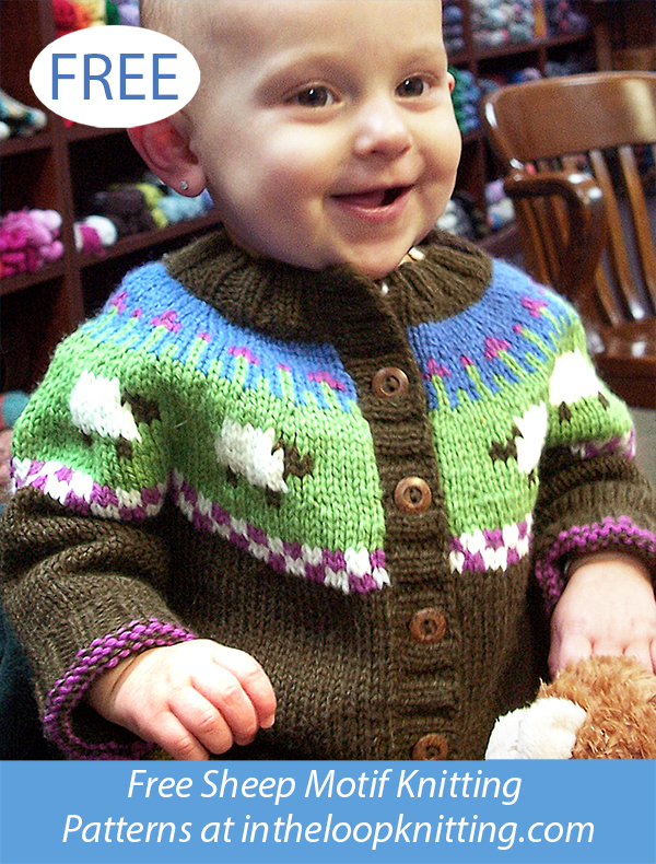 Sheep Yoke Baby Cardigan free knitting pattern and more sheep and lamb knitting patterns