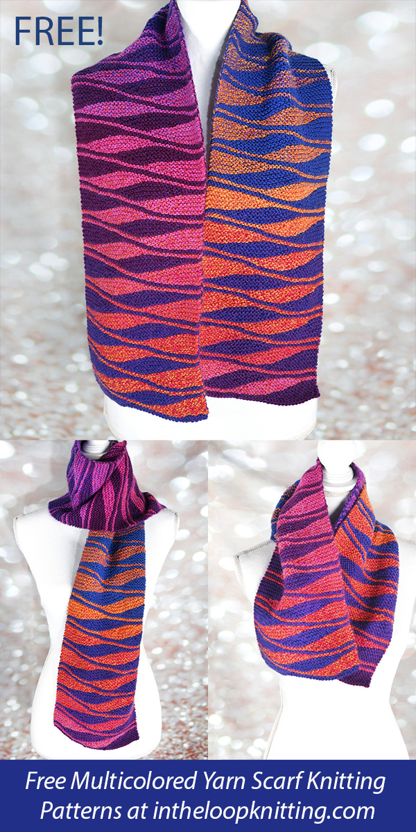 Free Scarf Knitting Pattern Short Row Wave Scarf Multicolor Yarn