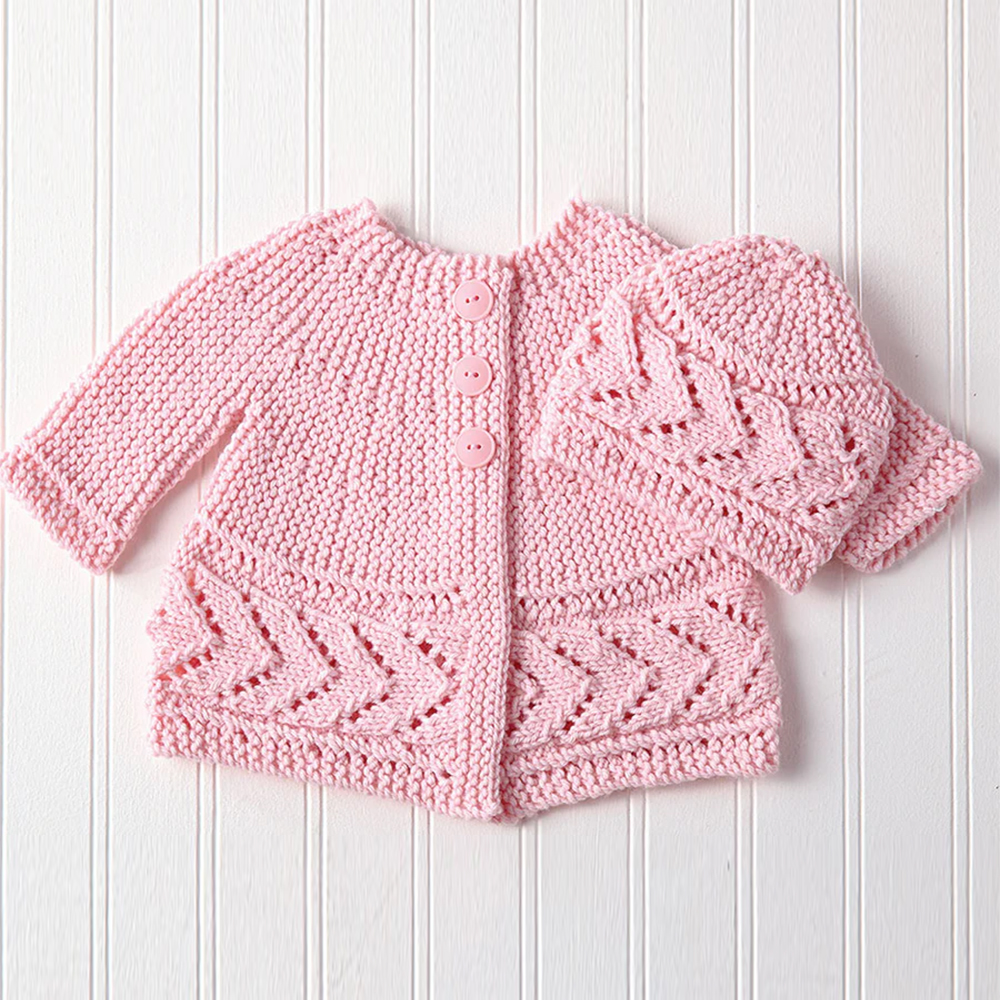 Baby Side to Side Cardigan and Hat Knitting Pattern