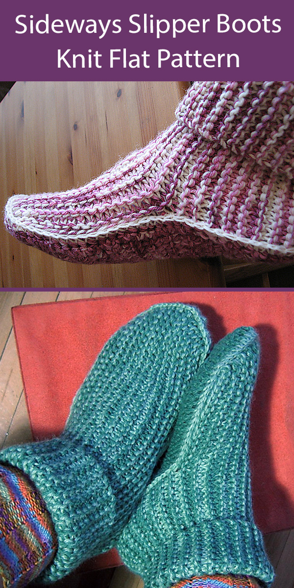 Slippers Knitting Pattern Sideways Slipper Boots Knit Flat on 2 Needles