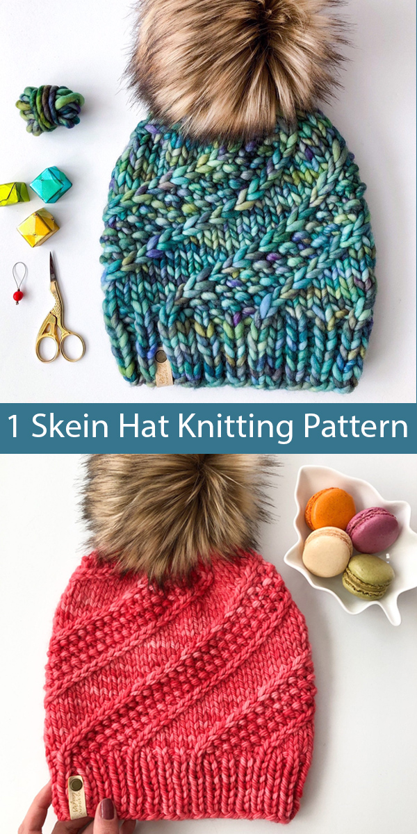Knitting Pattern for 1 Skein Sidewinder Beanie Hat