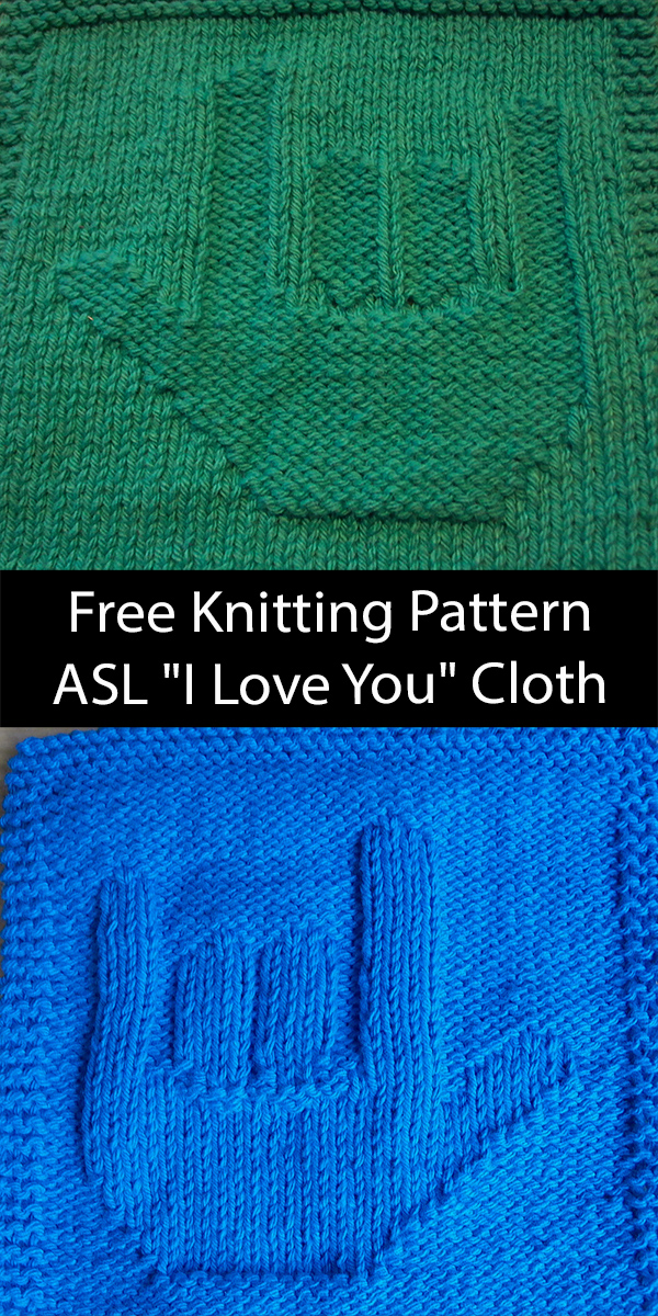 Free ASL I Love You Cloth Knitting Pattern I love you dish or wash cloth in American Sign Language