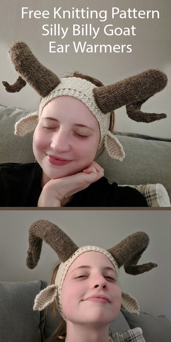 Free Knitting Pattern for Silly Billy Goat Ear Warmers Halloween Hat