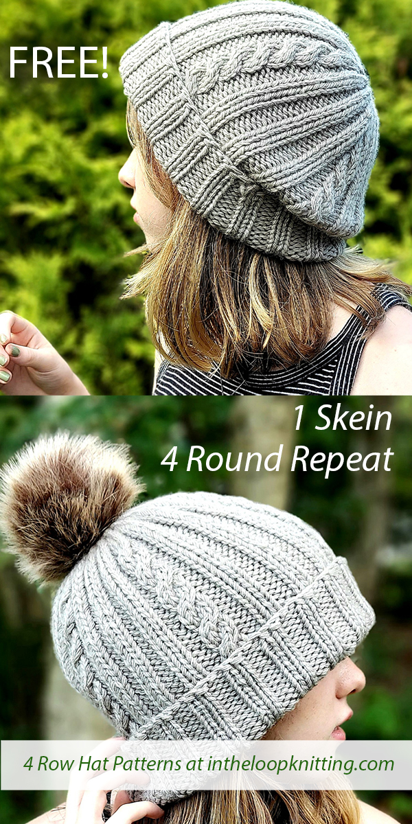 Free Hat Knitting Pattern Simple Ribs and Cables Beanie 1 Skein 4 Row Repeat