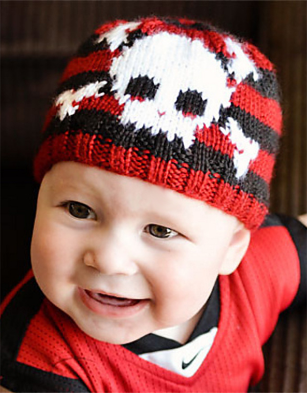 Free Knitting Pattern for Skull and Bones Baby Beanie