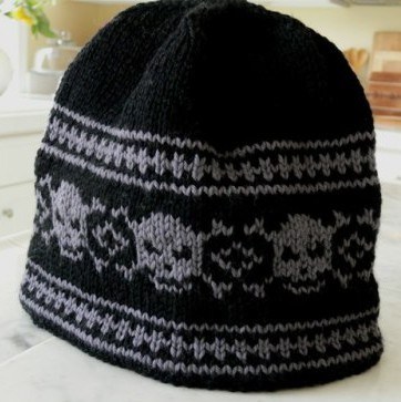Free knitting pattern for Skull Hat Beanie in fair isle