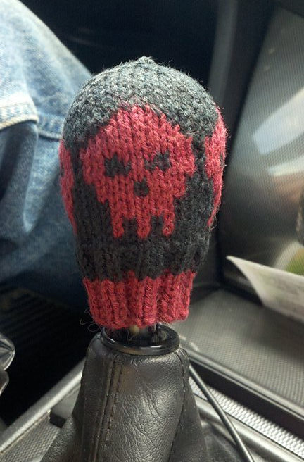Free Knitting Pattern for Highway to Hell Shifter Cozy