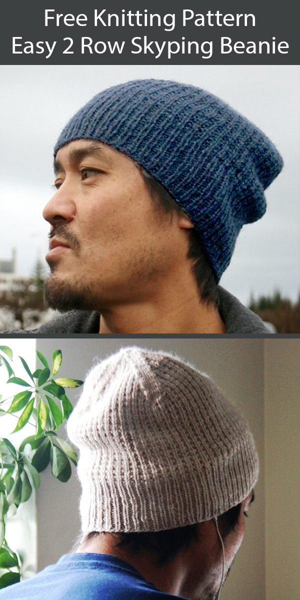 Free Knitting Pattern for Easy 2 Row Skyping Beanie Hat