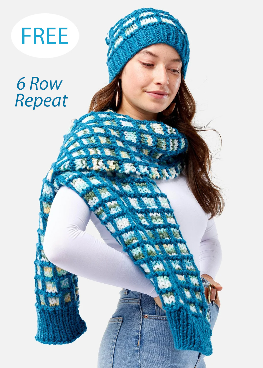 Free Knitting Pattern Slip Stitch Boxes Hat and Scarf