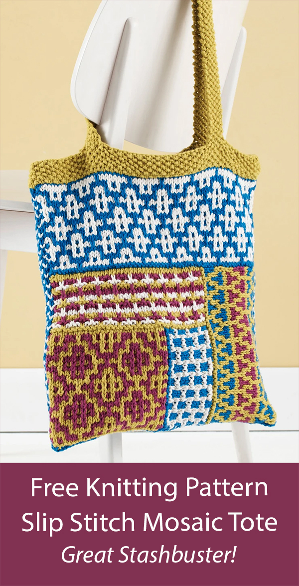 Free Tote Knitting Pattern Slip Stitch Mosaic Tote Bag Stashbuster
