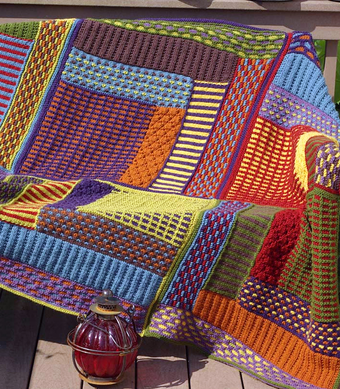 Free Knitting Pattern for Slip Stitch Sampler Log Cabin Throw