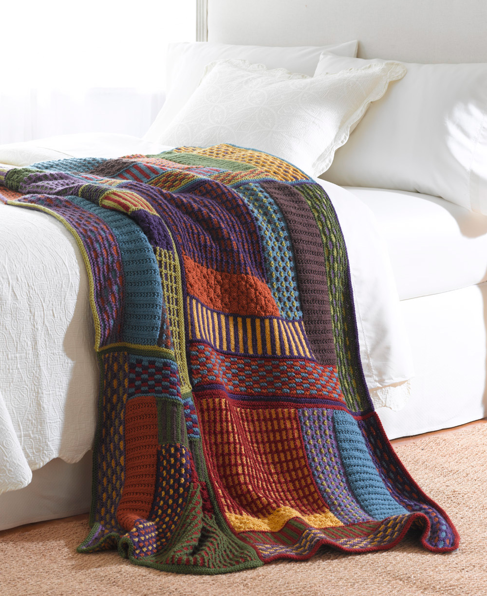 Free knitting pattern for Slip Stitch Sampler Afghan and more sampler throw knitting patterns