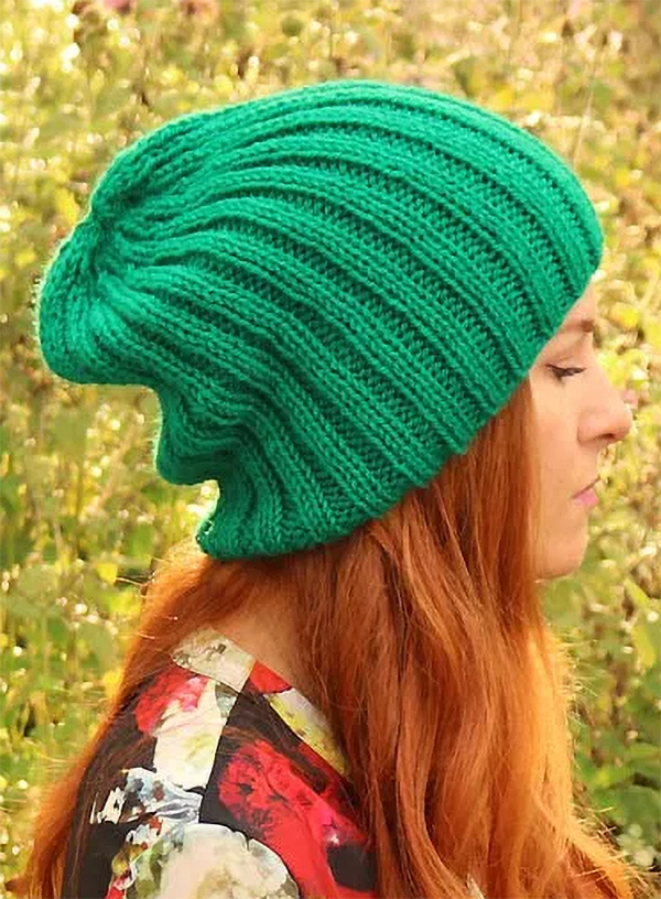 Free Knitting Pattern for Ribbed Slouch Beanie