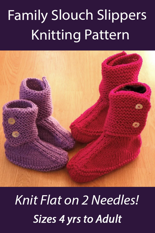 Slouch Slippers For the Family Knitting Pattern Knit Flat