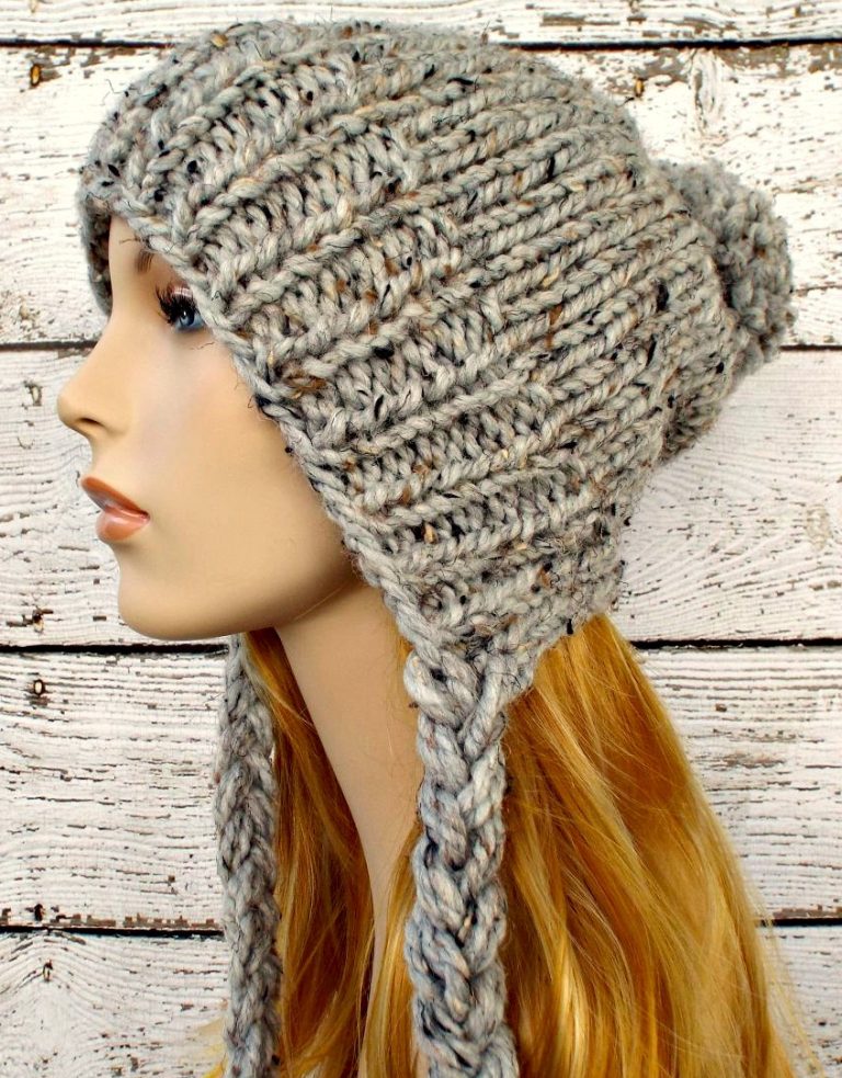 HAND KNIT EAR FLAP Brown HAT