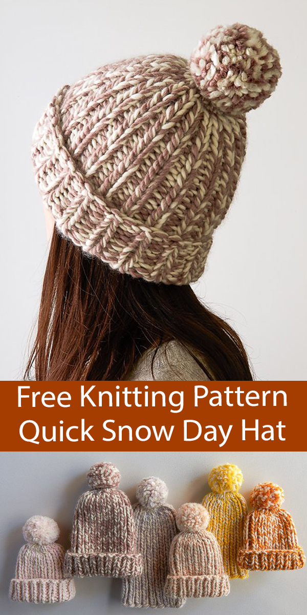 Free Hat Knitting Pattern Quick Easy Snow Day Hat