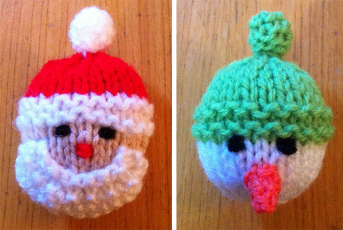 Free Knitting Pattern for Santa and Snowman Brooches