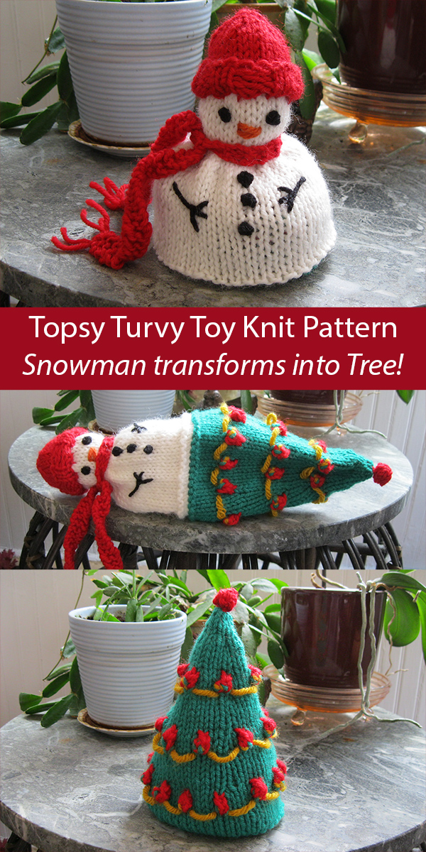 Christmas Toy Knitting Pattern Snowman Tree Topsy-Turvy Inside-Out Toy