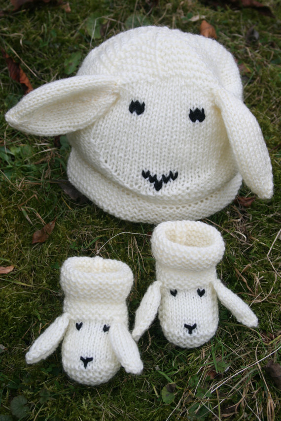 Knitting Pattern for Snugly Sheep Hat and Booties for Baby