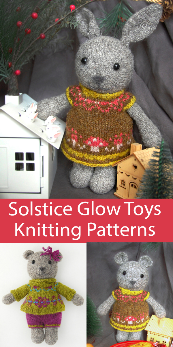 Toy Animal Knitting Patterns Bunny, Bear, Mouse Solstice Glow Toy