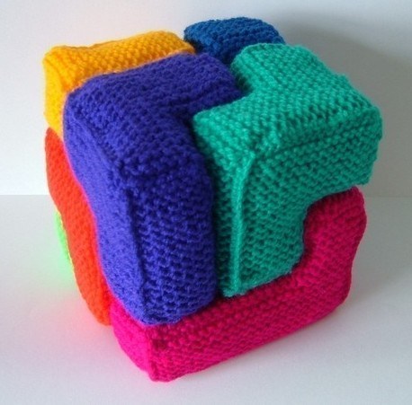 Knitting pattern for Soma Cube and more stash busting knitting patterns