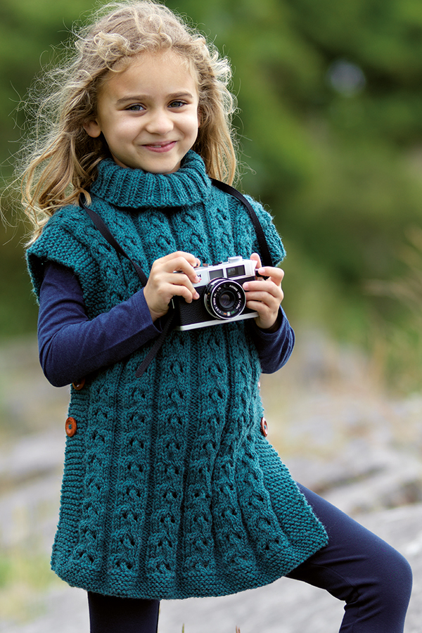 Free Knitting Pattern for Sorcha Cabled Child's Poncho