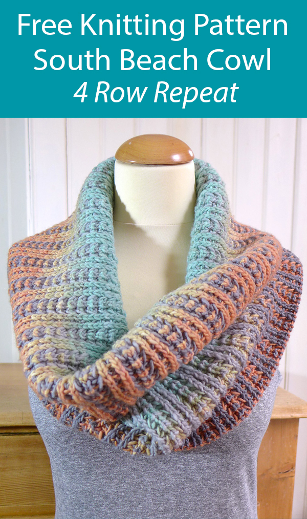 Free Knitting Pattern for South Beach Cowl in 4 Row Repeat