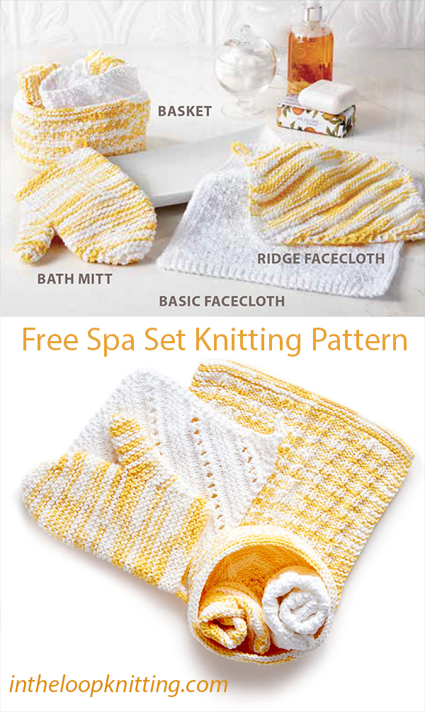 Free Quick Gift Knitting Pattern Spa Set Washcloths, Basket, Bath Mitt