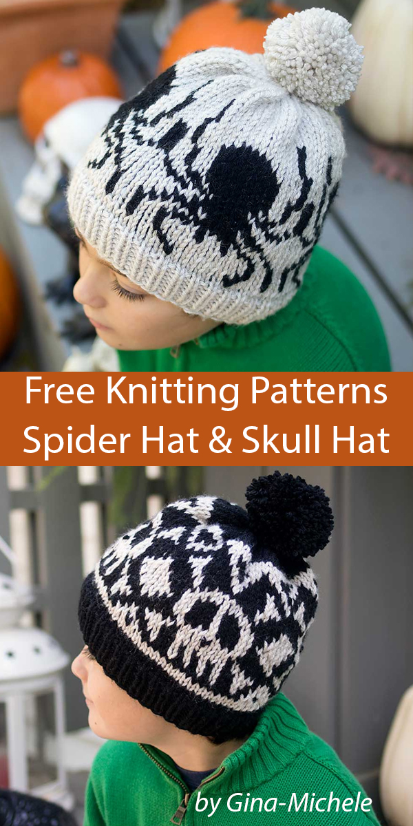 Free Halloween Hat Knitting Patterns Kids Skull Hat and Spider Hat