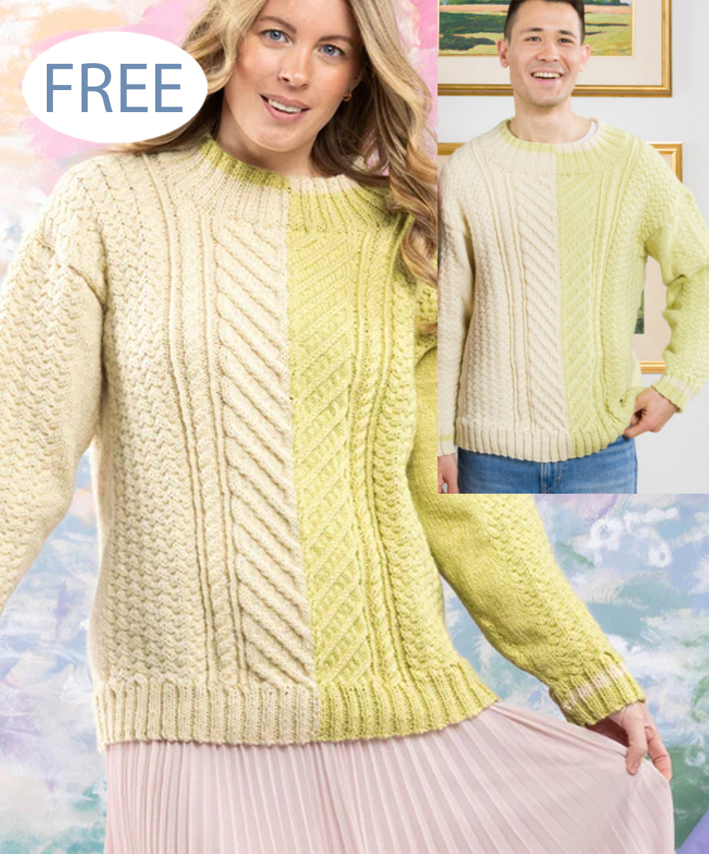 Free Split Cable Sweater Knitting Pattern for Men and Women