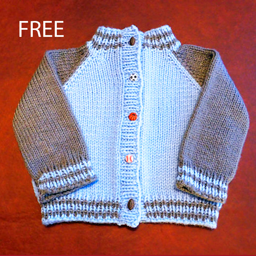 Sporty Raglan Baby Cardigan Free Knitting Pattern