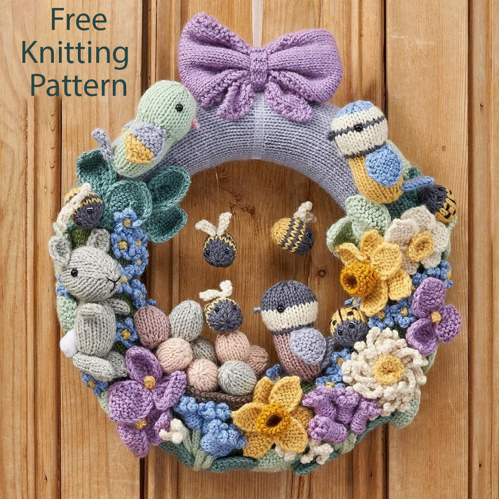 Spring Delight Wreath Free Knitting Pattern by Amanda Berry