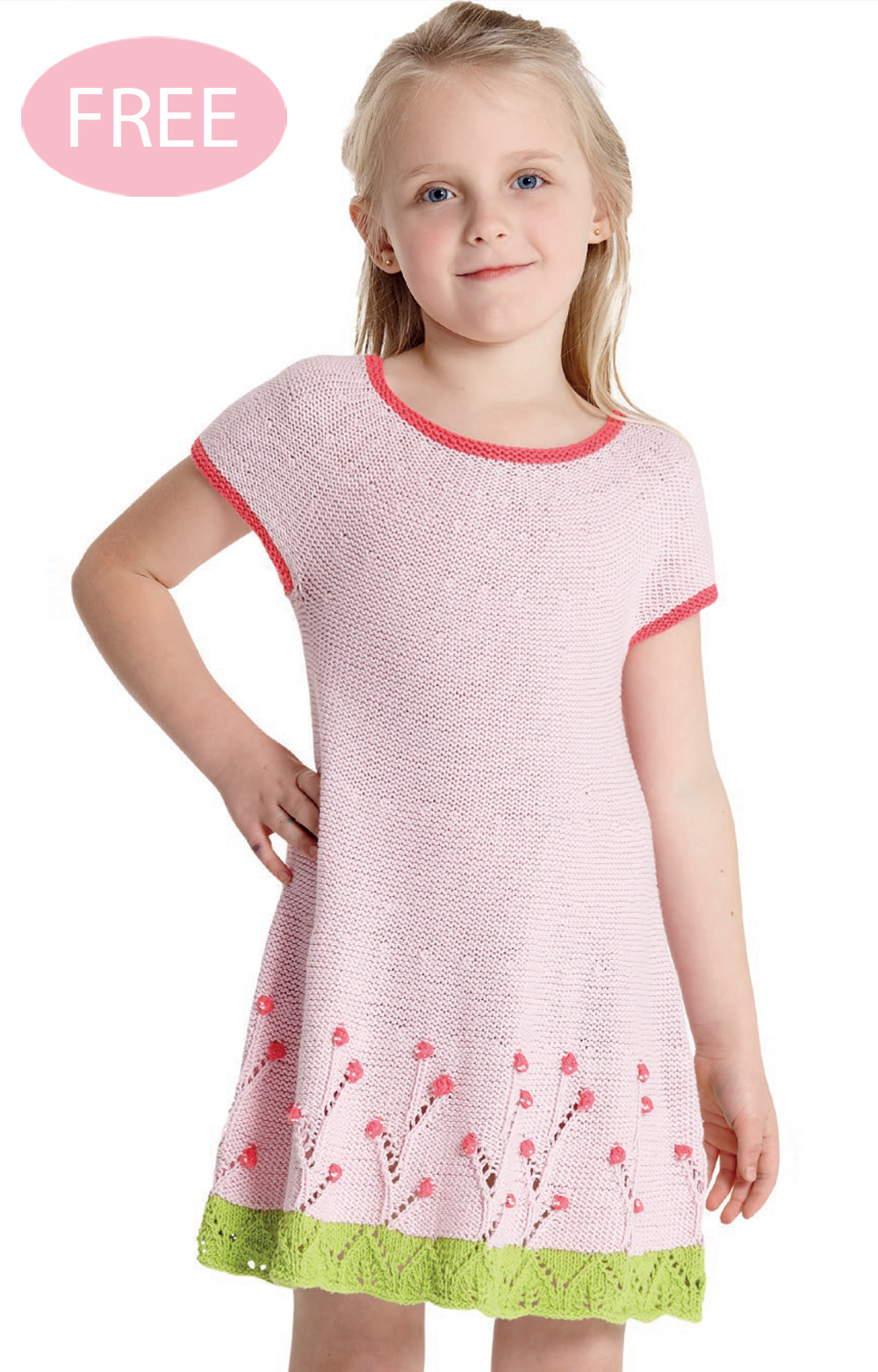 Free Pink Spring Garden Girls Dress Knitting Pattern
