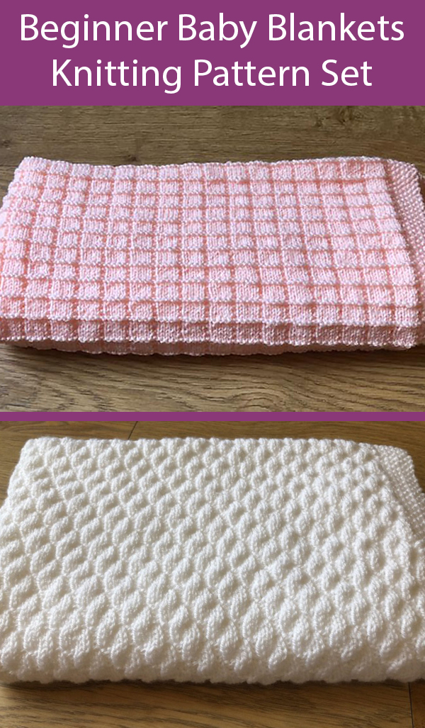 Beginner Knitting Patterns for Simple Pretty Squares and Diagonal Bubbles Baby Blankets
