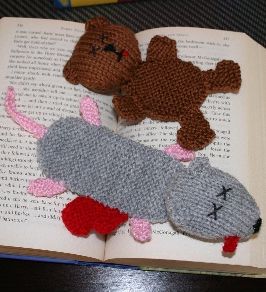 Knitting Pattern for Squashed Rat and Teddy Bookmarks