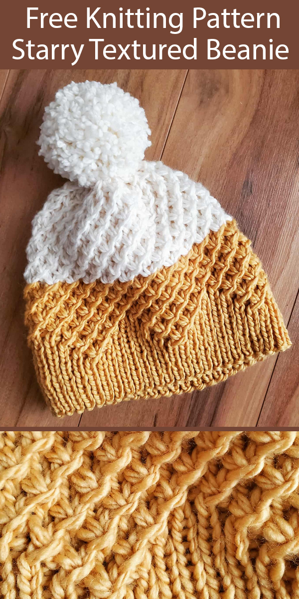 Free Knitting Pattern for Starry Textured Beanie Hat