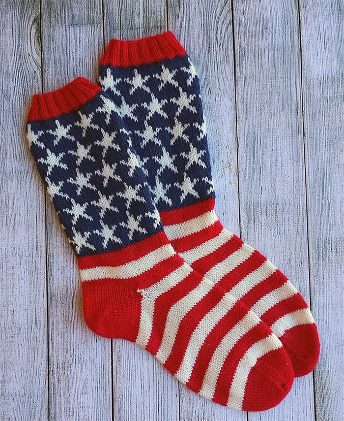 Stars and Stripes Forever Socks Knitting Pattern for Fourth of July