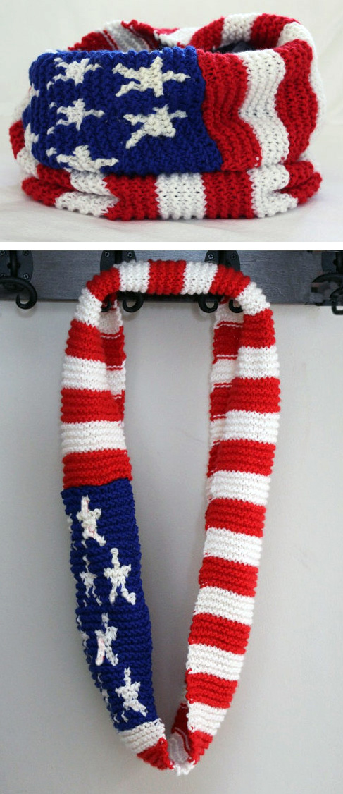Knitting pattern for American Flag Cowl Infinity Scarf