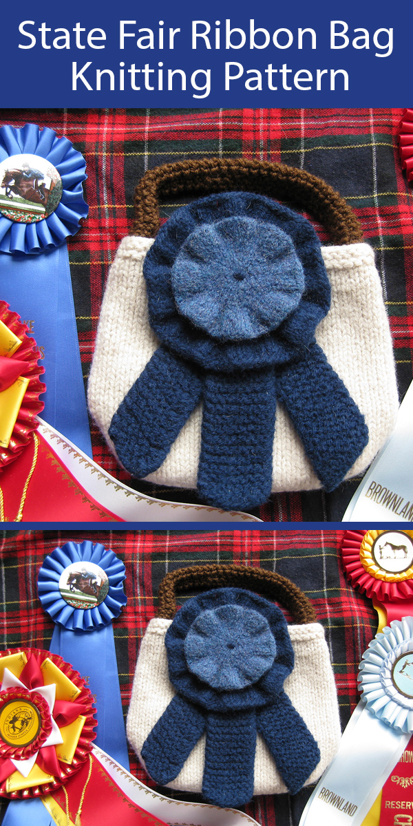 Knitting Pattern for State Fair Ribbon Bag First Prize Blue Ribbon