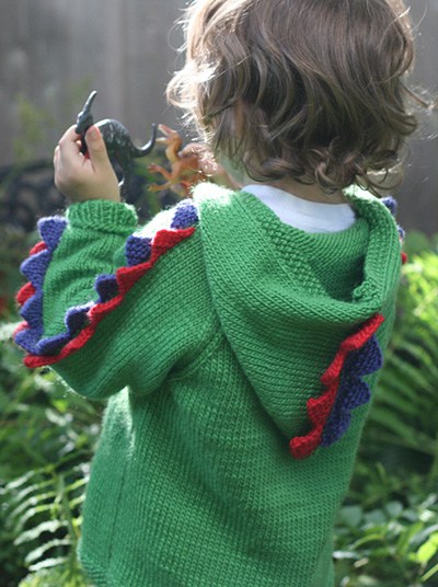 Free knitting pattern for Steggie Sweater dinosaur inspired hoodie