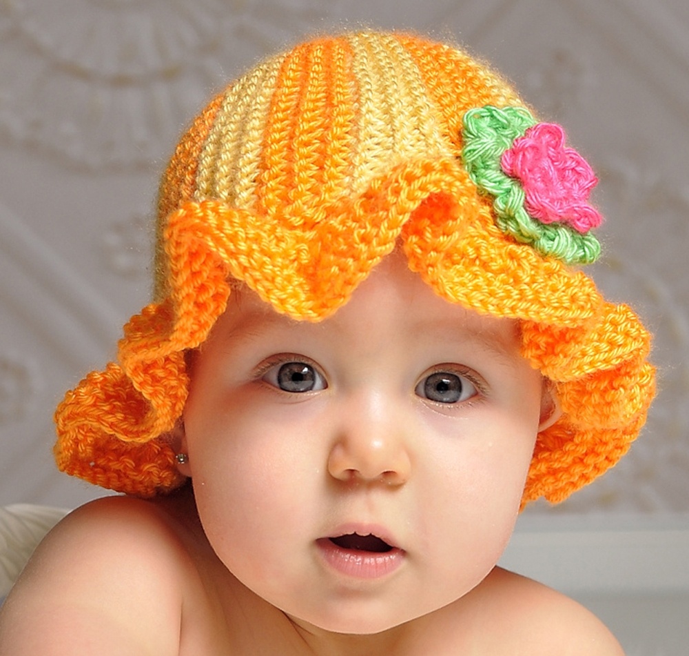Free Baby Hat Knitting Pattern Striped Baby Sunhat