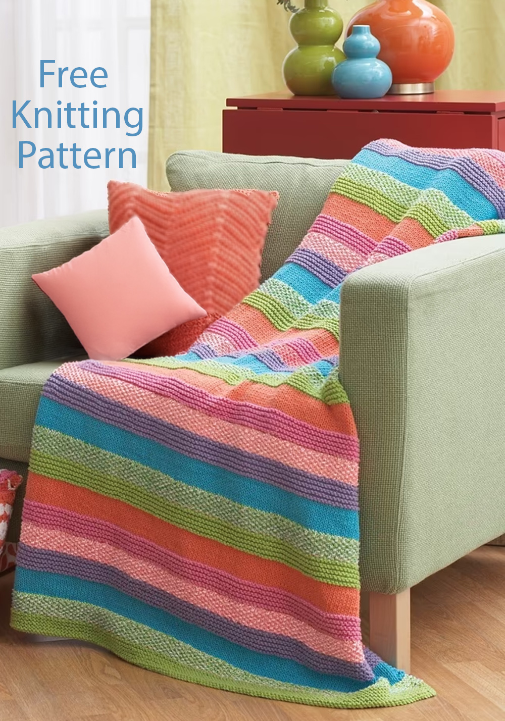Free Knitting Pattern Striped Blanket 