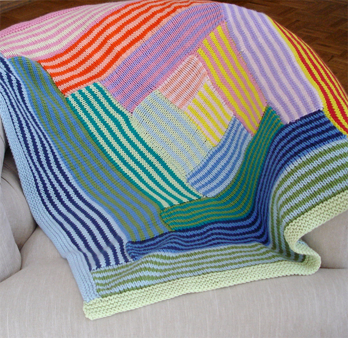 Knitting Pattern for Striped Log Cabin Baby Blanket