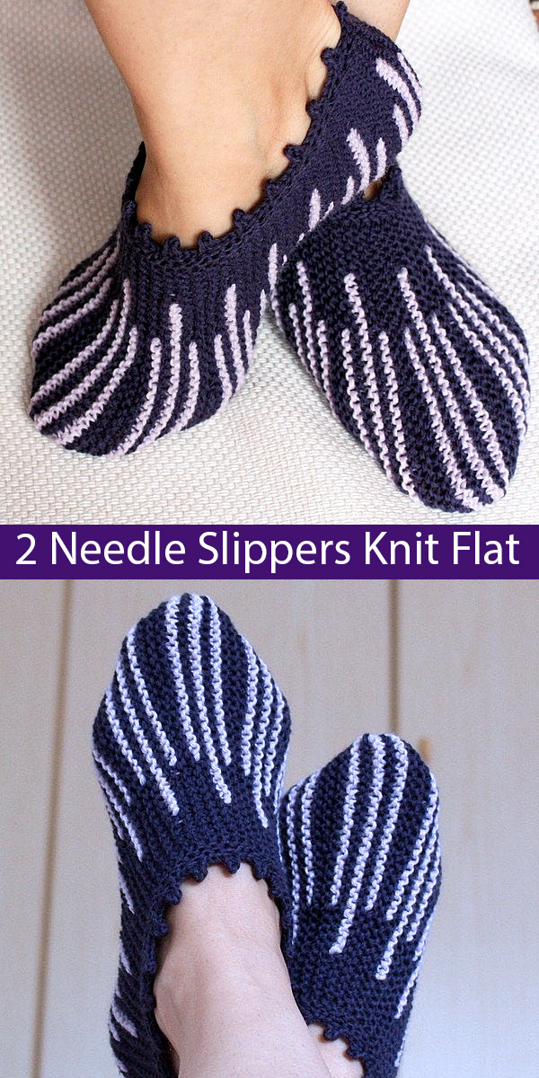 Knitting Pattern for Striped Slippers Knit Flat on 2 Needles