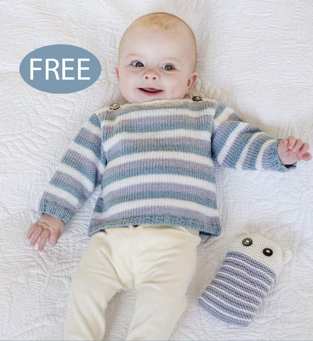 Free Striped Baby Sweater and Bonus Toy Knitting Pattern