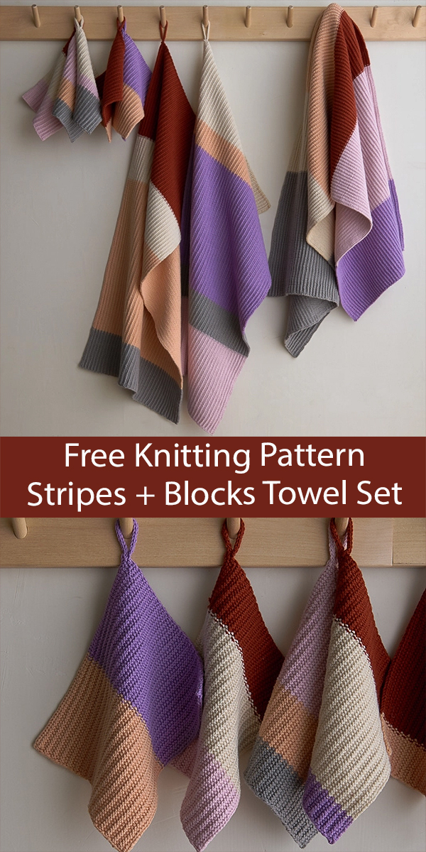 Free Washcloth and Towel Knitting Patterns Stripes + Blocks Towel Set