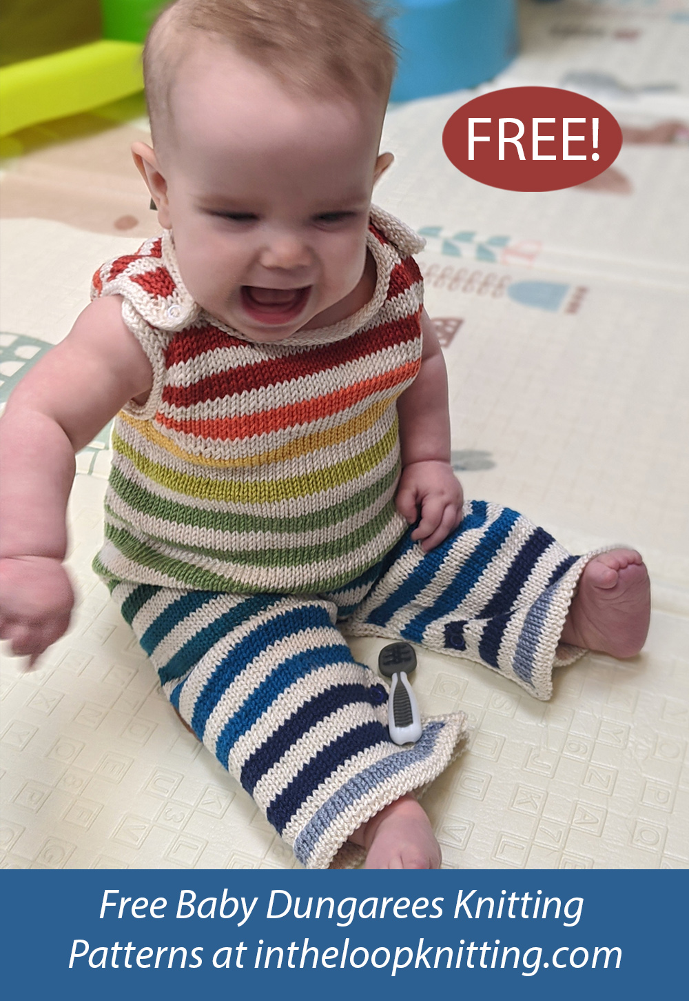Free knitting pattern for Stripey Baby Dungarees