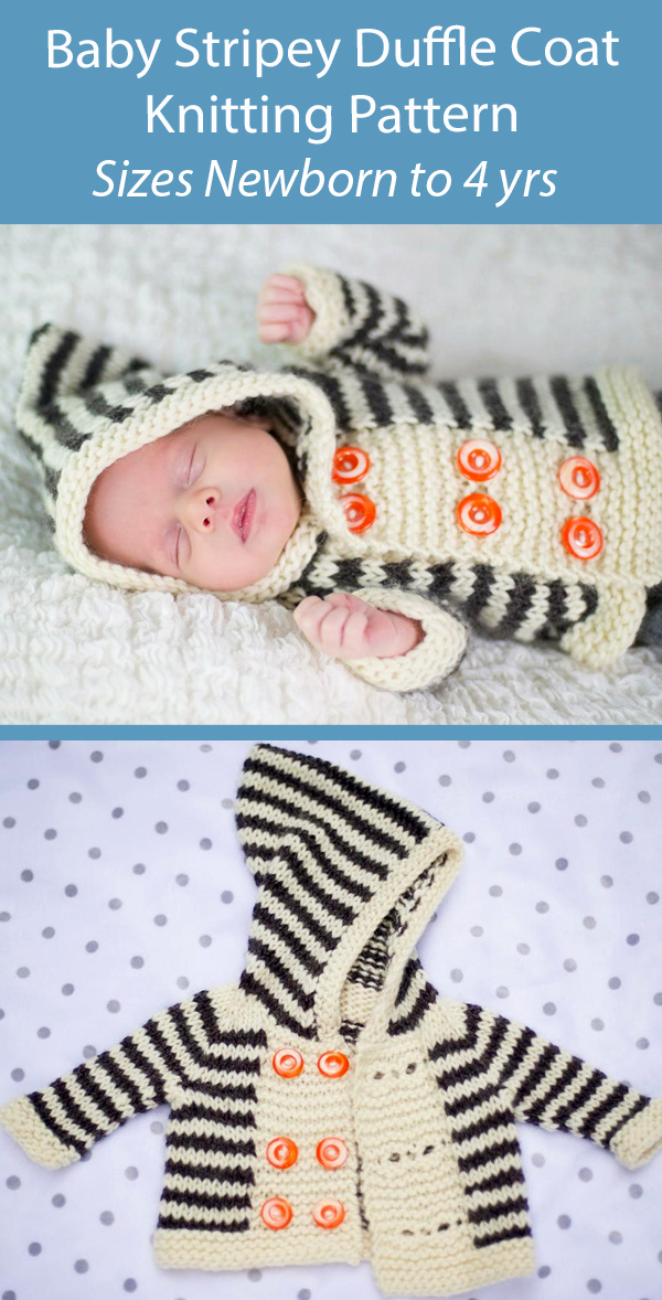 Baby Knitting Pattern Stripey Duffle Coat